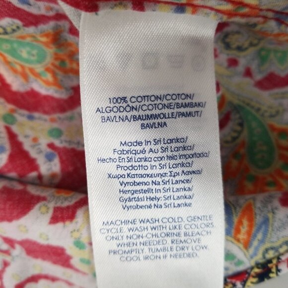 CHAPS no iron 100% cotton bright red floral button down shirt MP - Picture 8 of 10